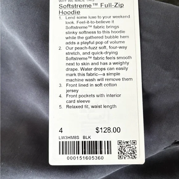 Lululemon softstreme full zip hoodie black size 4 - Picture 3 of 4